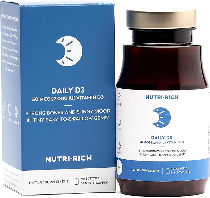 Nutri-Rich Vitamin D3 2000 IU — Daily Immune Support Softgels for Bone & Muscle Function, High Potency, No Artificial Additives, Soy-Free, Gluten‑Free, Third-Party QualityTested