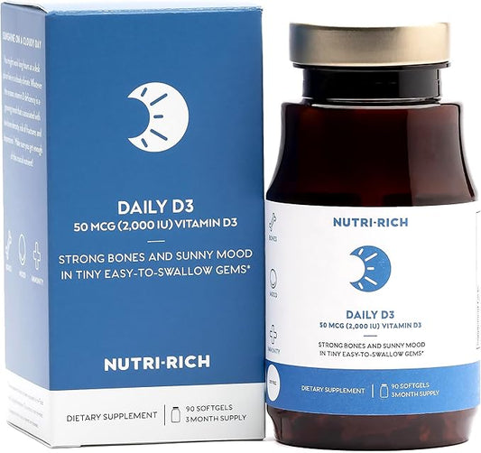 Nutri-Rich Vitamin D3 2000 IU — Daily Immune Support Softgels for Bone & Muscle Function, High Potency, No Artificial Additives, Soy-Free, Gluten‑Free, Third-Party QualityTested