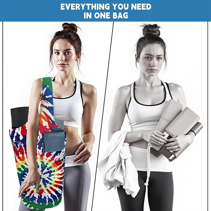 Yoga Mat Bag Carrier for Women with Side Large Pocket Durable Linen Workout Gym Travel Storage Pilates Mats