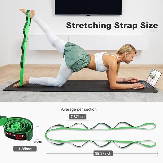 Durable Non-Elastic Stretch Strap for Physical Therapy and Yoga, 10 Loops Stretching Band for Pilates, Flexibility, Exercise - Ideal for Men & Women