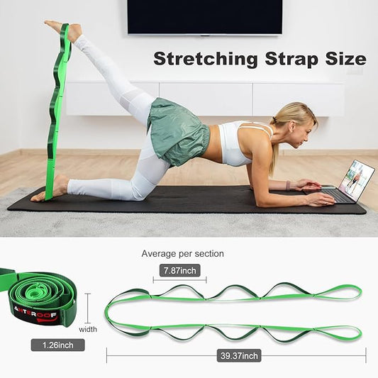Durable Non-Elastic Stretch Strap for Physical Therapy and Yoga, 10 Loops Stretching Band for Pilates, Flexibility, Exercise - Ideal for Men & Women