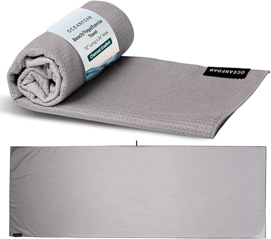 Oceanfoam Beach Towel – Lightweight, Absorbent, Quick-Drying, Sand-Resistant, Non-Slip – Ideal for Workouts, Yoga, Pilates, Beach, Pool, Boat & Travel – 25% Recycled – 72"x24" (Charcoal Gradient)
