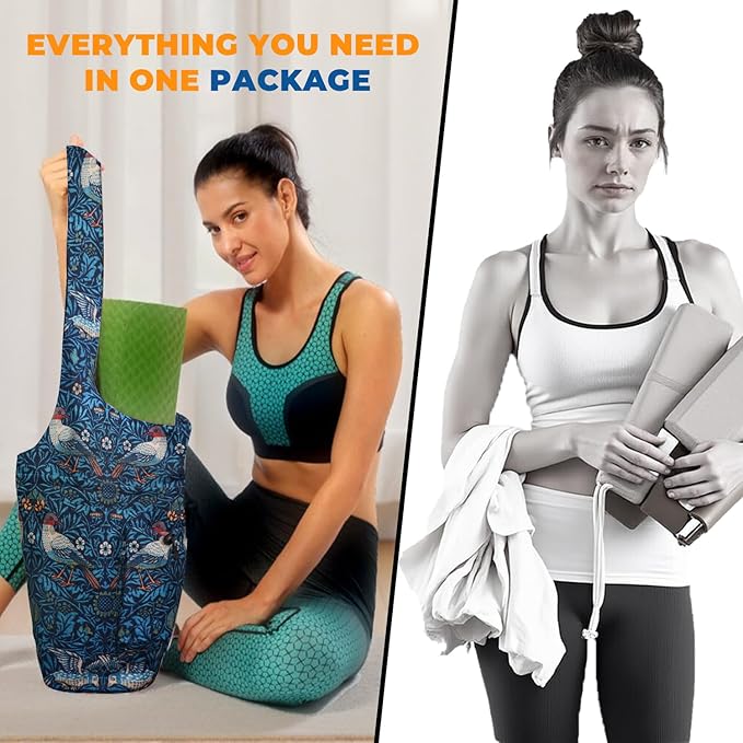 Yoga Mat Bag Carrier for Women Workout Large Waterproof with Zipper Pocket, Keychain and Wide Shoulder Straps