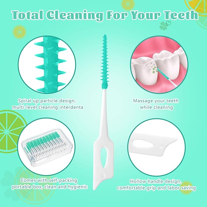 100 Pieces Interdental Brushes, Silicone Dental Floss Picks with Case Dental Brushes Dental Picks Green Tooth Floss Picks for Teeth Cleaning(Green)