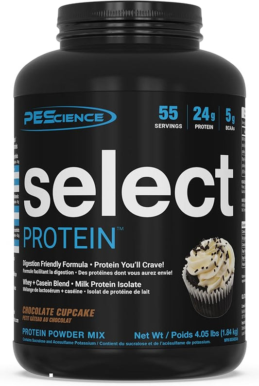 PEScience Select Protein Powder, Whey and Casein Blend, Clean Protein Powder for Women and Men, Low Calorie, Low Carb, Keto Friendly, Gluten Free - Frosted Chocolate Cupcake - 55 Servings
