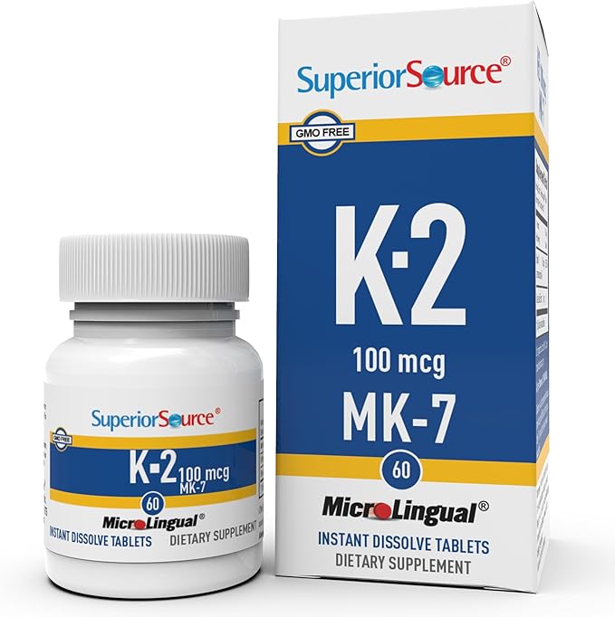 Superior Source Vitamin K2 MK-7 (Menaquinone-7) 100 mcg - Bone Strength & Health Support Supplement - Aids Healthy Heart Function - Bariatric-Friendly - 60 Sublingual Dissolving Tablets