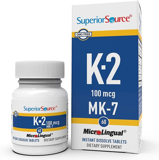 Superior Source Vitamin K2 MK-7 (Menaquinone-7) 100 mcg - Bone Strength & Health Support Supplement - Aids Healthy Heart Function - Bariatric-Friendly - 60 Sublingual Dissolving Tablets