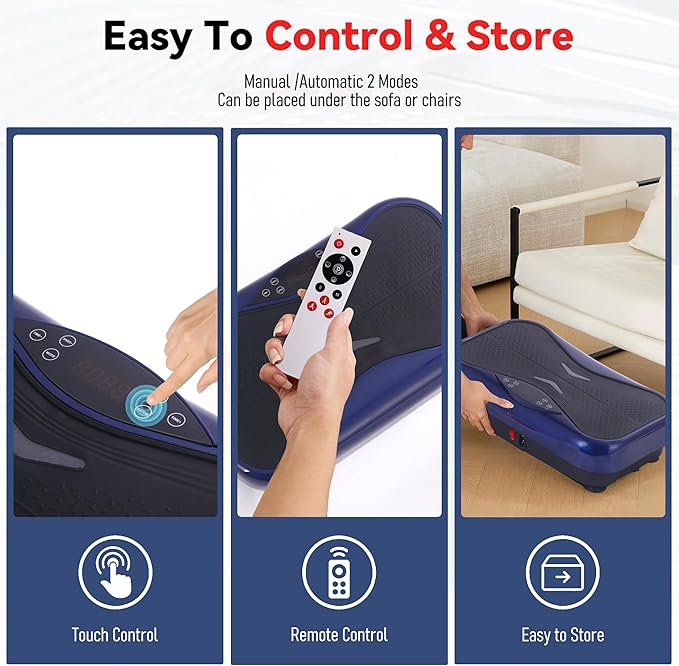 Whole Body Vibration Plate Exercise Machine – Power Vibrating Plate for Lymphatic Drainage Weight Loss, Shake Plate Exercise Platform with Touch Screen & Resistance Bands, Equipment for Women Men
