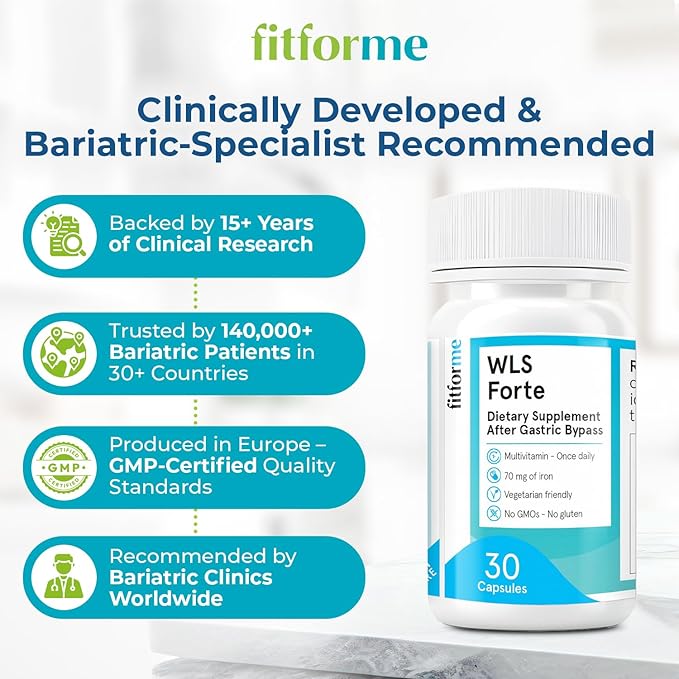 FitForMe Bariatric Multivitamin with Iron, Tailored for Gastric Bypass Surgery – One-a-Day Capsule, 30-Day Supply, Easy-to-Swallow WLS Forte Capsule, Scientifically Formulated – for Men & Women