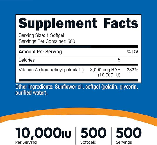 Nutricost Vitamin A 10,000 IU, 500 Softgel Capsules