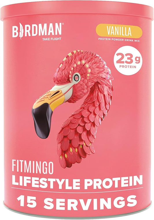 BIRDMAN Fitmingo Vegan Protein Powder with Inositol, Collagen Boosters, Hyaluronic Acid and Vitamins | Low Carb, Dairy Free, Low Calorie | 23g Plant Based Blueberry Protein Powder with Myo-Inositol