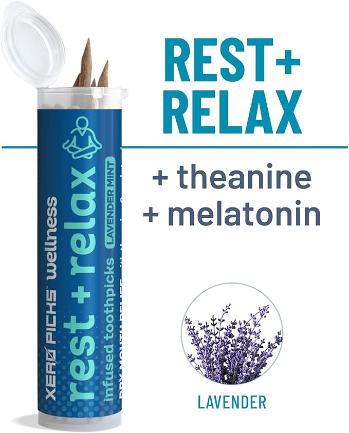Xero Picks Wellness - Infused Flavored Toothpicks for Long Lasting Fresh Breath & Dry Mouth Prevention - 60 Picks - 3 Pack - Lavender Mint - Rest + Relax