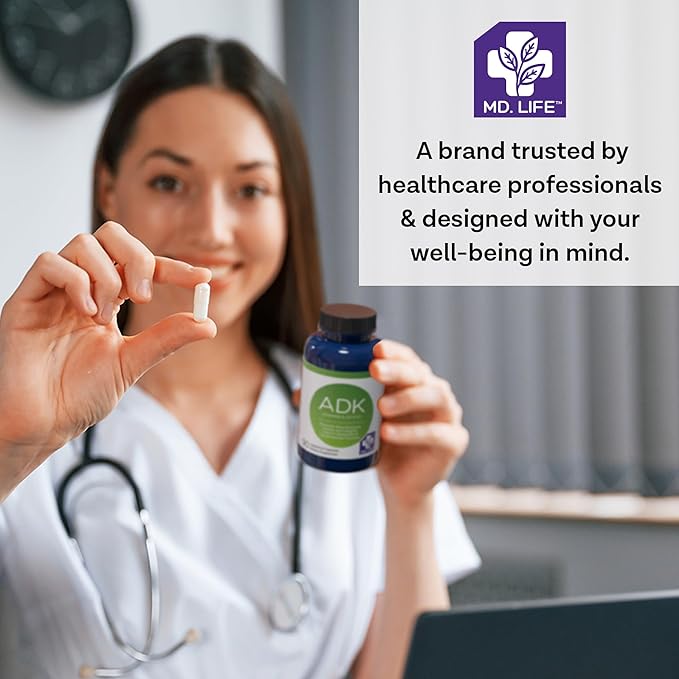 MD.LIFE ADK Vitamin Supplement – Vitamin D3 K2 and A Complex – 60 Capsules – High Potency Vitamin ADK for Bone and Heart Health Support