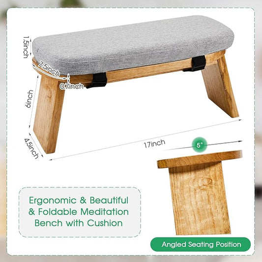 Meditation Bench with Carrying Bag, Meditation Kneeling Stool Portable Yoga Meditation Bench Ergonomic Foldable Prayer Stool with Soft Cushion for Kneeling Sitting Prayer Extended Practice