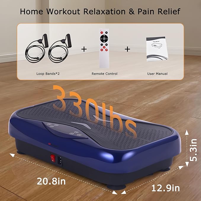 Whole Body Vibration Plate Exercise Machine – Power Vibrating Plate for Lymphatic Drainage Weight Loss, Shake Plate Exercise Platform with Touch Screen & Resistance Bands, Equipment for Women Men
