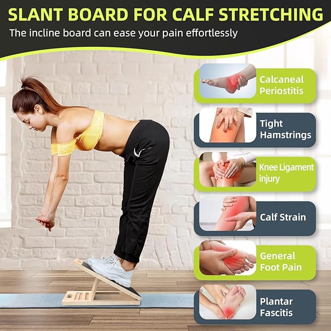 Adjustable Wooden Slant Board for Calf Stretching ,Portable Calf Stretcher Incline Board for Knees Ankle Heel Feet Leg,300lbs Weight Capacity
