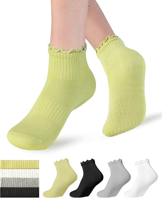 Non Slip Grip Yoga Socks for Women Breathable Cute Ruffle Ankle Socks for Yoga, Pilates, Barre Workouts