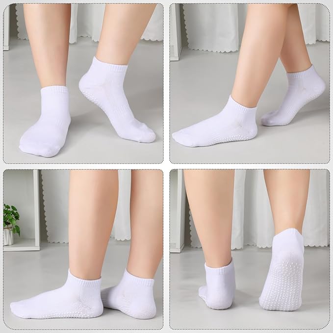 Jspupifip 4 Pairs Non Slip Yoga Socks with Grips for Women Men Pilates Grippy Socks Cotton Barre Hospital Home