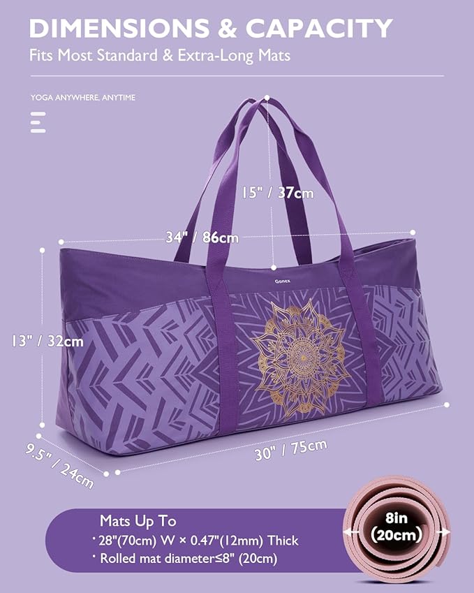 Gonex Yoga Mat Bag, Extra Large Canvas Gym Bag with Waterproof Pocket Metal Zipper, Fits Mat & Blocks, Stylish Yoga Mat Carrier for Women, Ideal for Yoga, Pilates, Workout, Travel