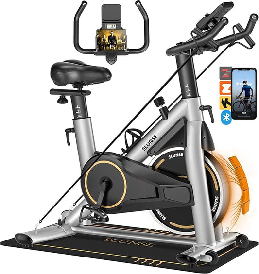 Exercise Bike, Adjustable Magnetic Resistance Stationary Bikes for Home with App Compatible, Quiet Indoor Cycling Bike with 350lbs Weight Capacity Comfortable Seat, Digital Monitor & Phone Mount