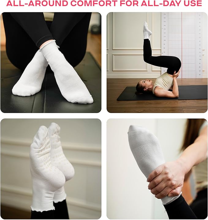 CoolMate 2/3/4 Pairs Pilates Socks with Grips for Women, Cute Yoga Socks, Crew Non Slip Women for Barre, Pilates Gifts