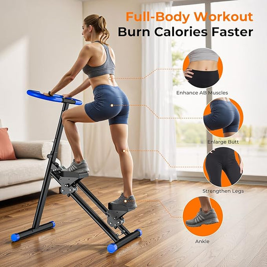 OWLSKY Squat Rowing Machine for Home Workout, Foldable Squat Assist & Row Trainer with LCD Monitor, 3 Resistance Bands, Adjustable Seat, Heavy Duty 350 lbs, Full-Body Fitness Equipment