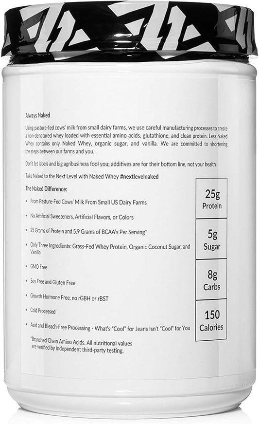 NAKED Vanilla Whey Protein 1Lb, Only 3 Ingredients, All Natural Grass Fed Whey Protein Powder + Vanilla + Coconut Sugar- GMO-Free, Soy Free, Gluten Free. Aid Muscle Growth, 12 Servings