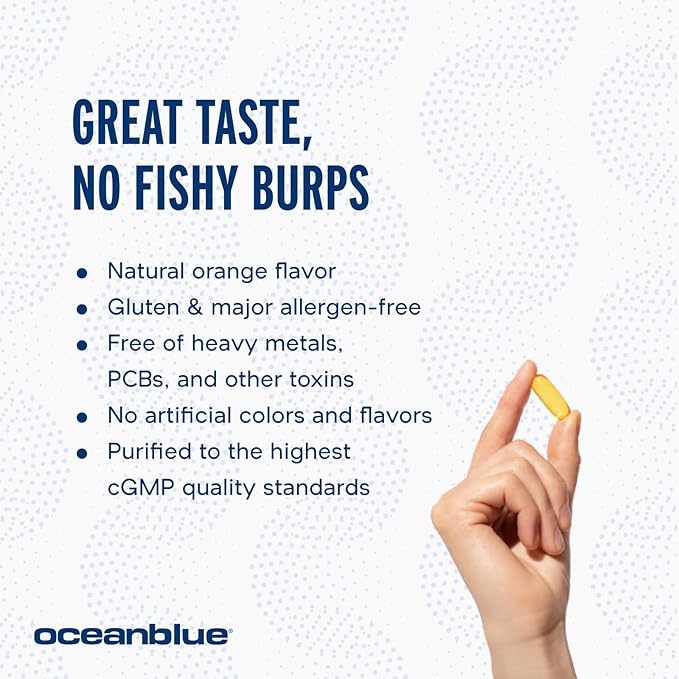 Ocean Blue Omega 3 2100 - Olcenic Blend - 120 Count - 2 Pack - Natural Orange Flavor - No Fishy Aftertaste or Burps - Heart Health - Cholesterol - Eye & Brain Support - Natural Flavor - No Indigestion