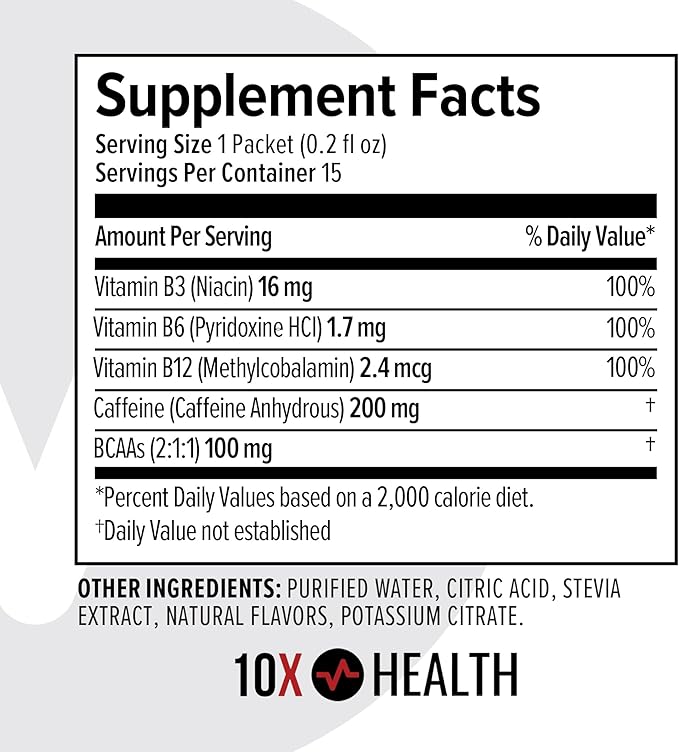 10X Health - Energy Wave Crusher - Energy Drink with 200mg Caffeine, BCAAs, B Vitamins, Accelerated Absorption - Tropical Punch Pre-Workout Drink - 15 Drink Mix Packets (Wave Crusher - Energy)