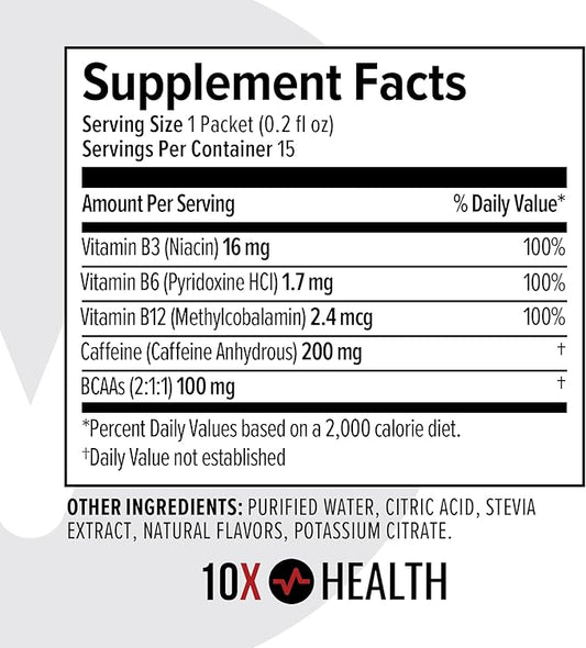 10X Health - Energy Wave Crusher - Energy Drink with 200mg Caffeine, BCAAs, B Vitamins, Accelerated Absorption - Tropical Punch Pre-Workout Drink - 15 Drink Mix Packets (Wave Crusher - Energy)