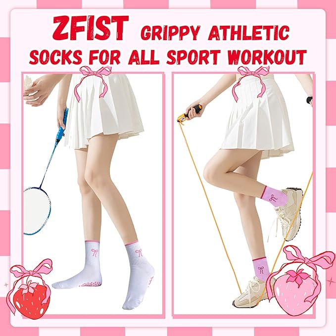 ZFiSt Pilates Socks with Grips for Women,4Pairs Ruffle Yoga Sock Cute Cotton Grippy Socks for Barre Workout Non Slip 5-10in
