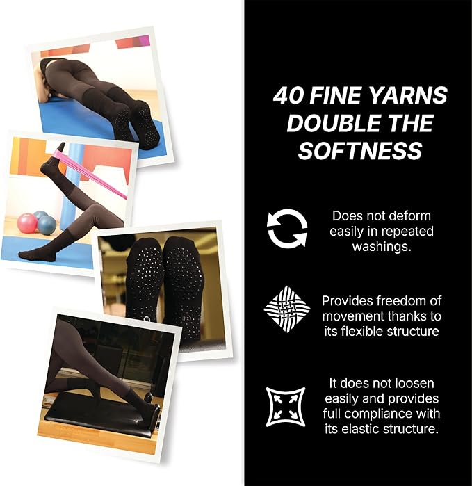 BELINO Pilates Socks for Women with Non Slip Grippers – Crew Socks for Yoga, Barre, Gym, Workout, Hospital 4 Pairs
