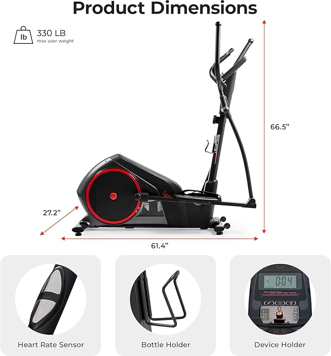 Sunny Health & Fitness Smart Elliptical Full-Body Cross Training Machine w/Extended Stride, Cardio Exercise Trainer for Home, Free SunnyFit App Bluetooth Connection, Optional 12" or 16" Stride Length