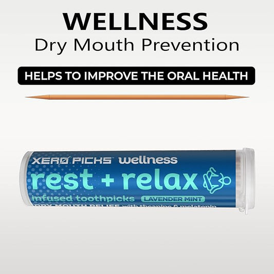 Xero Picks Wellness - Infused Flavored Toothpicks for Long Lasting Fresh Breath & Dry Mouth Prevention - 60 Picks - 3 Pack - Lavender Mint - Rest + Relax