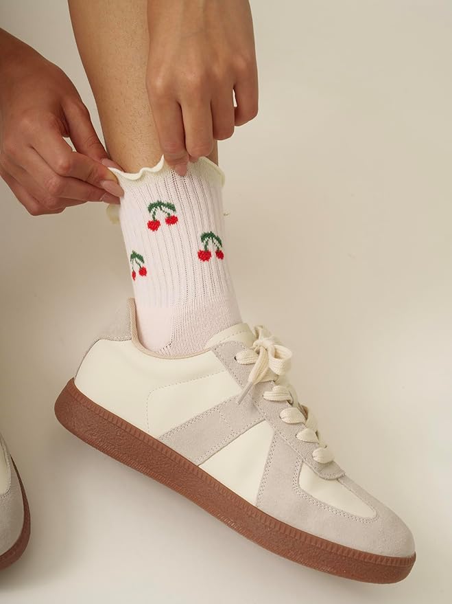 Shapes Studio Crew Half Calf Grip Socks, Cutest Fruits Pilates Socks, Ruffle socks, Non-Slip, Barre Yoga Fitness
