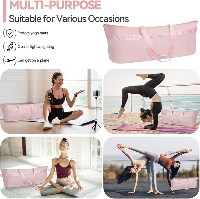 Large Yoga Mat Bag for Women,Pilates Bag with Shoes Bag & Wet Pocket,Gym Bag with Yoga Mat Holder Fits Most Size Mats,Yoga Mat Tote Carrier for Pilates Office Beach Workout (Pink)