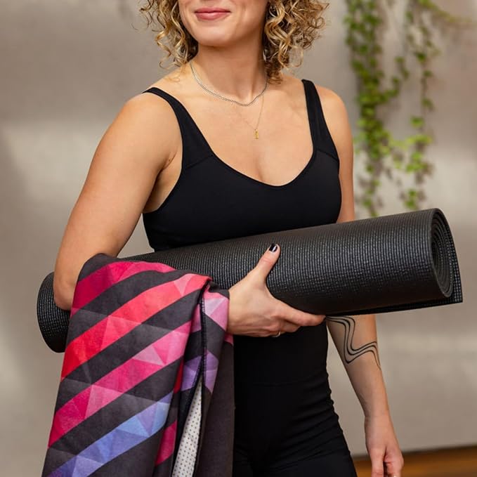 Yoga Grip Yoga Towel - Non Slip Hot Yoga Mat Towel With Corner Pockets, No-Skid Grip, and Built-in Alignment Lines | Soft, Moisture Wicking, and Sweat Absorbent | No Bunching, Stays in Place 72" x 25"
