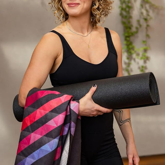 Yoga Grip Yoga Towel - Non Slip Hot Yoga Mat Towel With Corner Pockets, No-Skid Grip, and Built-in Alignment Lines | Soft, Moisture Wicking, and Sweat Absorbent | No Bunching, Stays in Place 72" x 25"