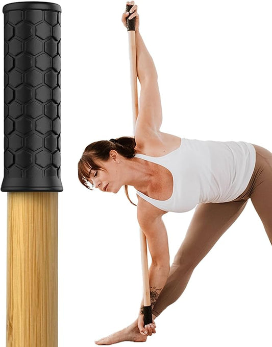 Yoga Stick Made from Natural Bamboo - 5ft Stretching Stick for All Fitness Levels - Stretch Stick with Non-Slip Handles for Mobility, Balance & Physical Therapy - Access 20+ Online Video & PDF Guides