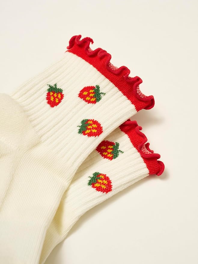 Shapes Studio Crew Half Calf Grip Socks, Cutest Fruits Pilates Socks, Ruffle socks, Non-Slip, Barre Yoga Fitness