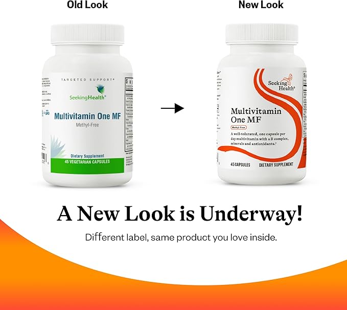 Seeking Health Multivitamin One MF, 1 a Day Multivitamin Supplement for Adults, Methyl-Free Bioavailable B12 and Folinic Acid, Vitamin A, PQQ, MTHFR Support, Vegetarian Capsules (45 Capsules)