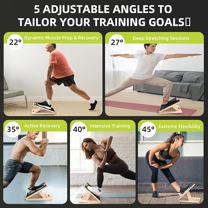 Adjustable Wooden Slant Board for Calf Stretching ,Portable Calf Stretcher Incline Board for Knees Ankle Heel Feet Leg,300lbs Weight Capacity