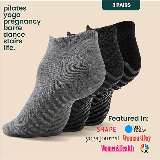 Gripjoy Grip Socks 3-Pack, Non Slip Socks for Yoga, Pilates, Barre, Dance