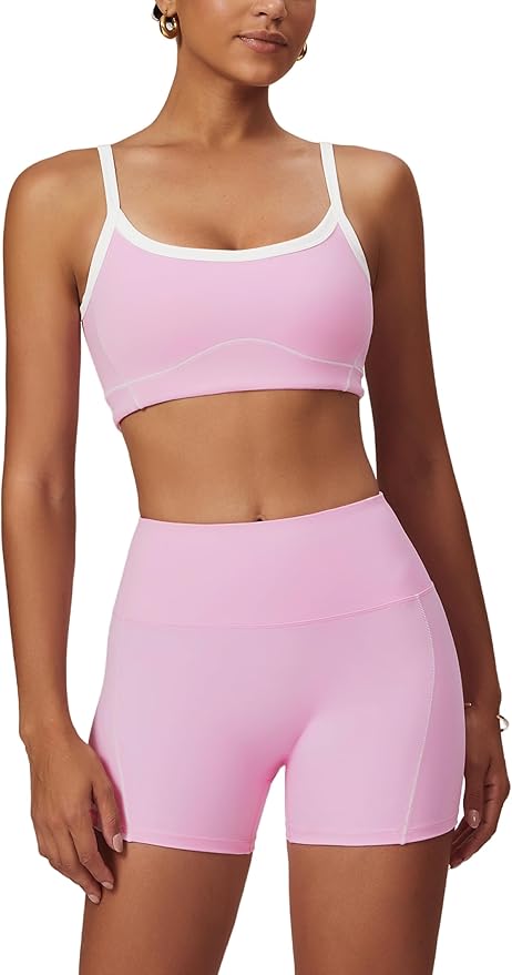 Workout Sets for Women 2 Piece Contrast Panel Sports Bra Tummy Control Butt lifting Shorts Jogger Outfits ﻿