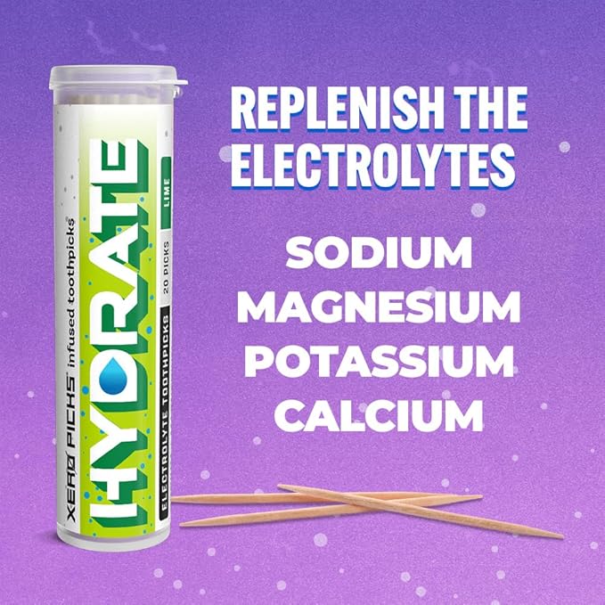 Xero Picks Hydrate - Electrolyte Flavored Toothpicks -60 Picks-Variety 3 Pack - Lime - Sodium, Potasium, Magnesium, Calcium
