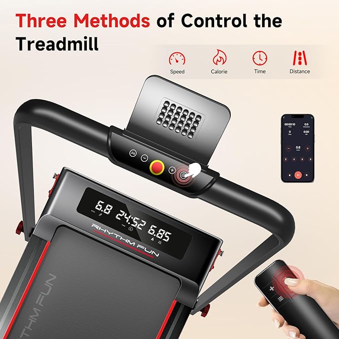 RHYTHM FUN Treadmill with Incline, Walking Pad with Handle Bar,300lbs Walking Pad with APP, Portable Folding Walking Treadmills for Home/Office with Low Noise