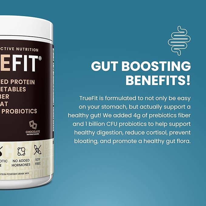 TrueFit Gut Healthy Protein Powder, Grass-Fed Whey Meal Replacement Shake with Prebiotics, Probiotics, & Organic Superfoods, Keto Friendly, Gluten Free (Packaging May Vary)
