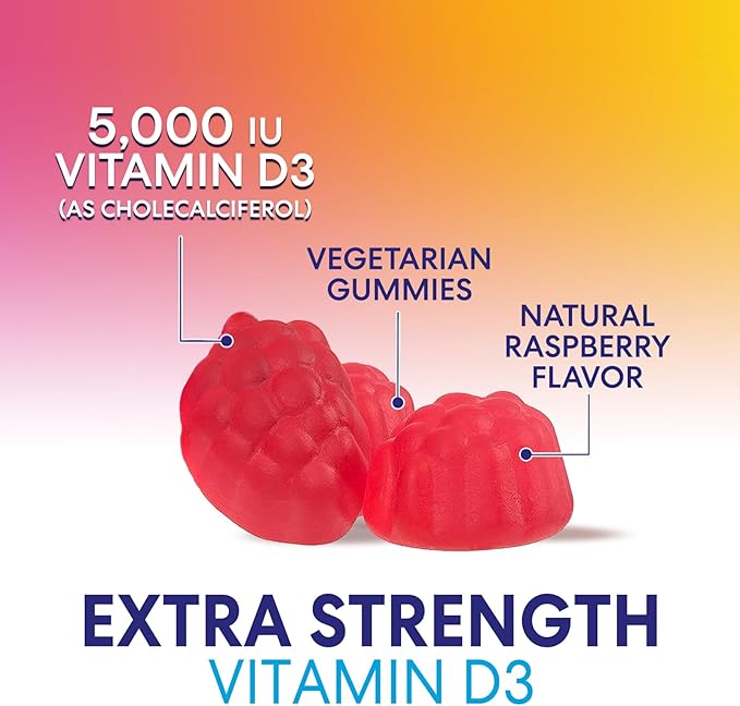 Vitamin D3 Gummy 5000 IU (125 mcg) - Dietary Vitamins D Supplement for Women & Men - Bone, Teeth, Muscle & Immune Health Support, High Potency VIT D3 Nature's Non-GMO & Gluten Free - 60 Gummies