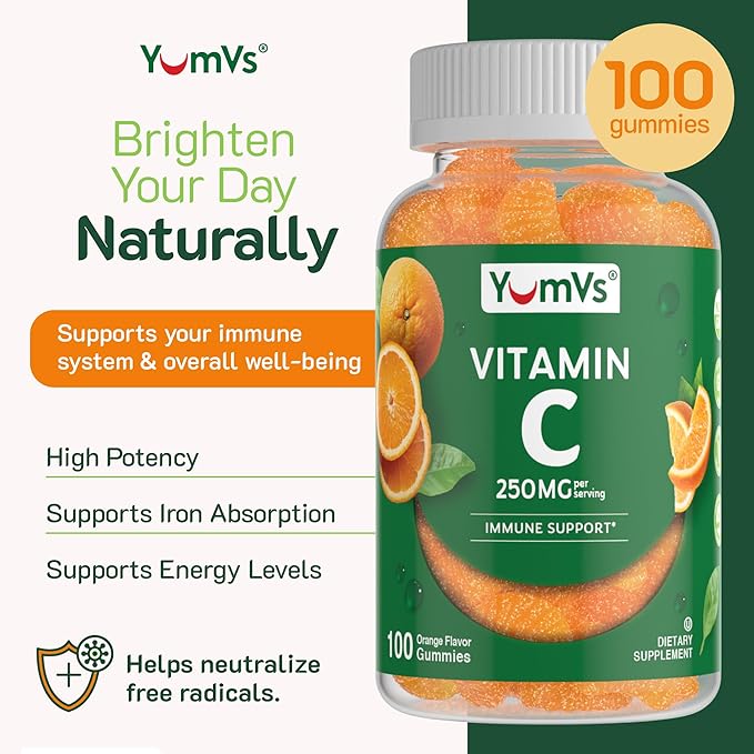 Vitamin C Gummies for Adults - 250 mg Yummy Vitamin C Gummy - VIT C Gummies - Immune Support Supplement -Orange Flavored Kosher, Halal, Gluten Free (100 Count)