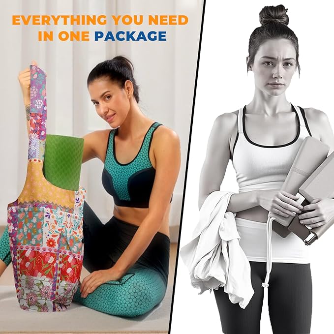 Yoga Mat Bag Carrier for Women Workout Large Waterproof with Zipper Pocket, Keychain and Wide Shoulder Straps